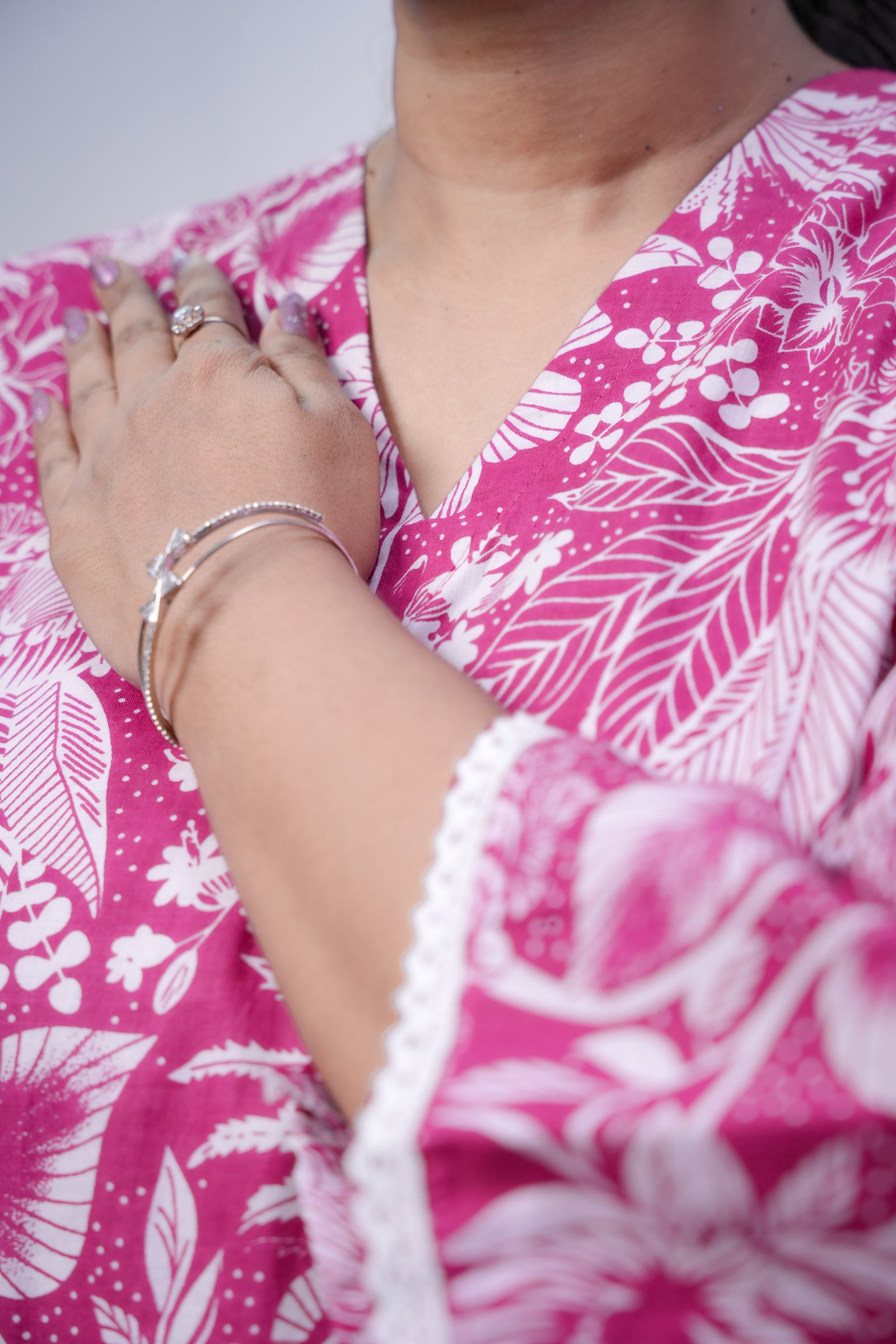 Magenta Pink Floral Block Print Cotton Short Kurti